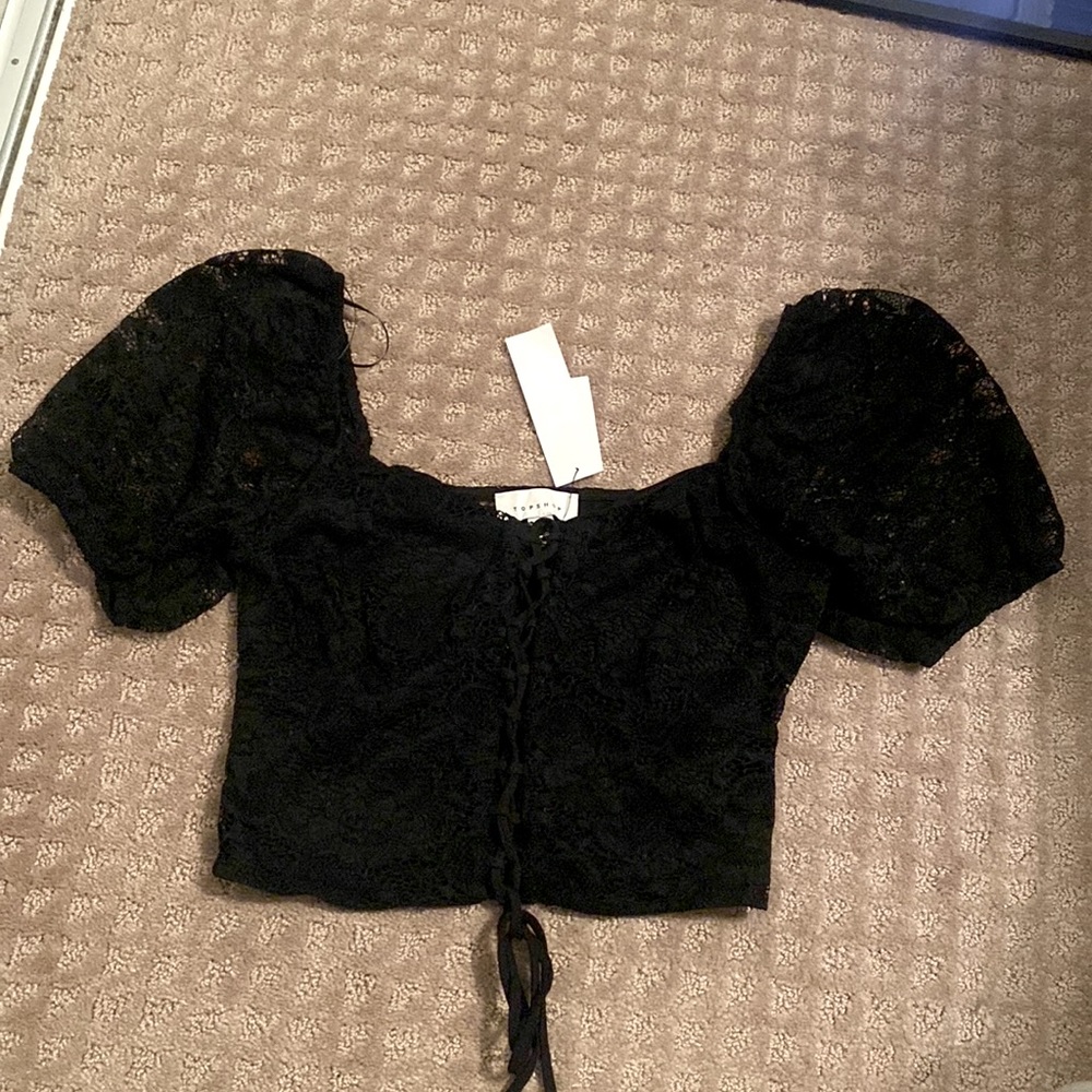 Black lace crop top.